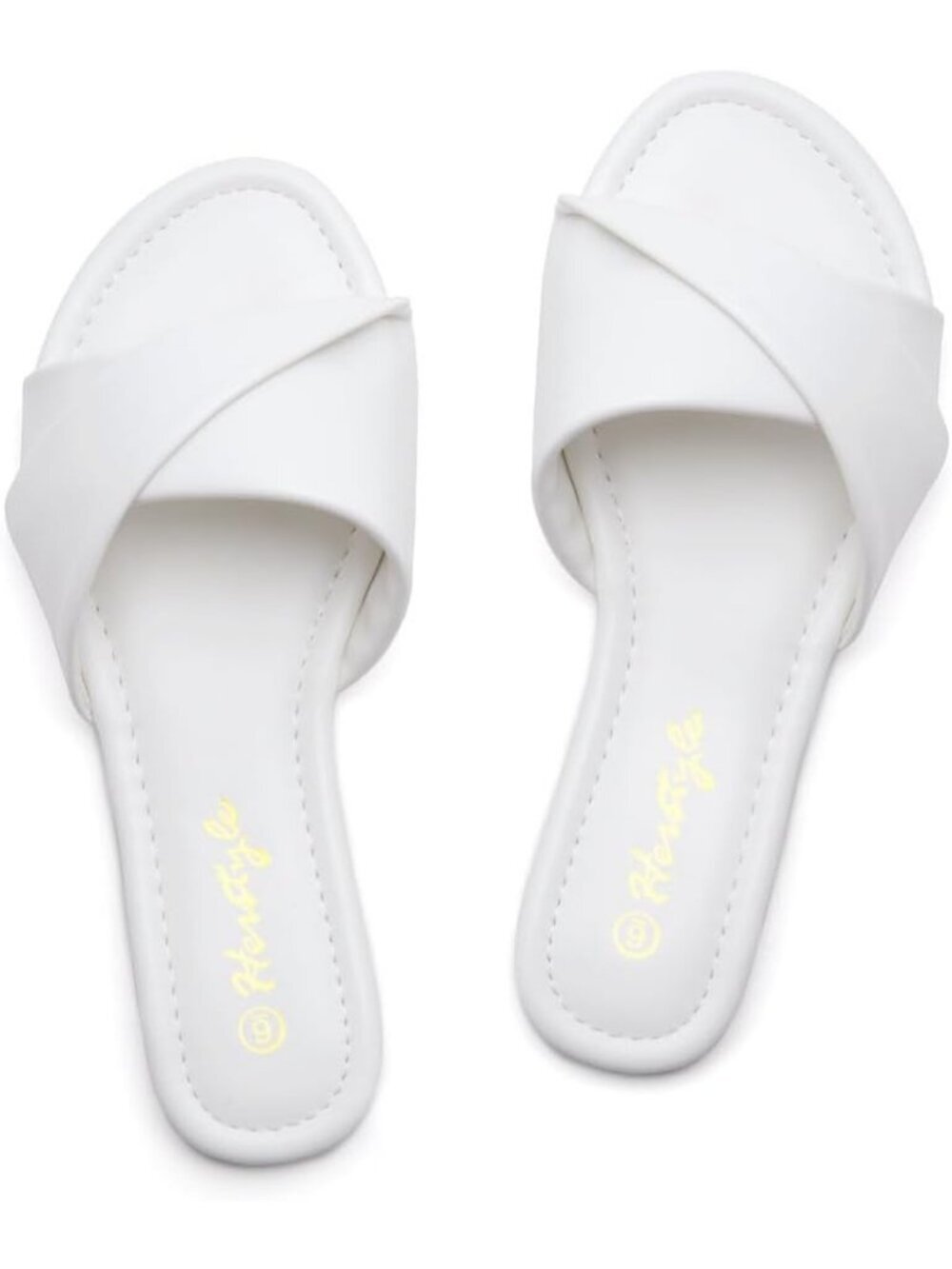 Women's White Flats Slip On Open Toe Casual Slide Cushioned Footbed Summer Shoes - Picture 5 of 6